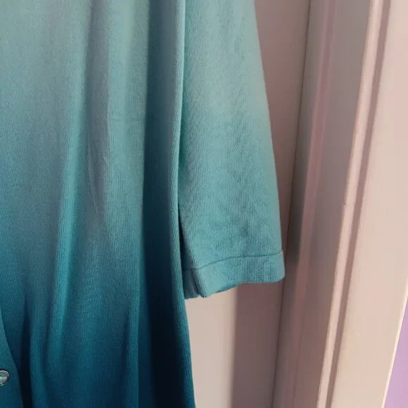 ISAAC MIZRAHI WOMEN'S MEDIUM 3/4 SLEEVE CARDIGAN TEAL OMBRE NWT - Picture 2 of 6